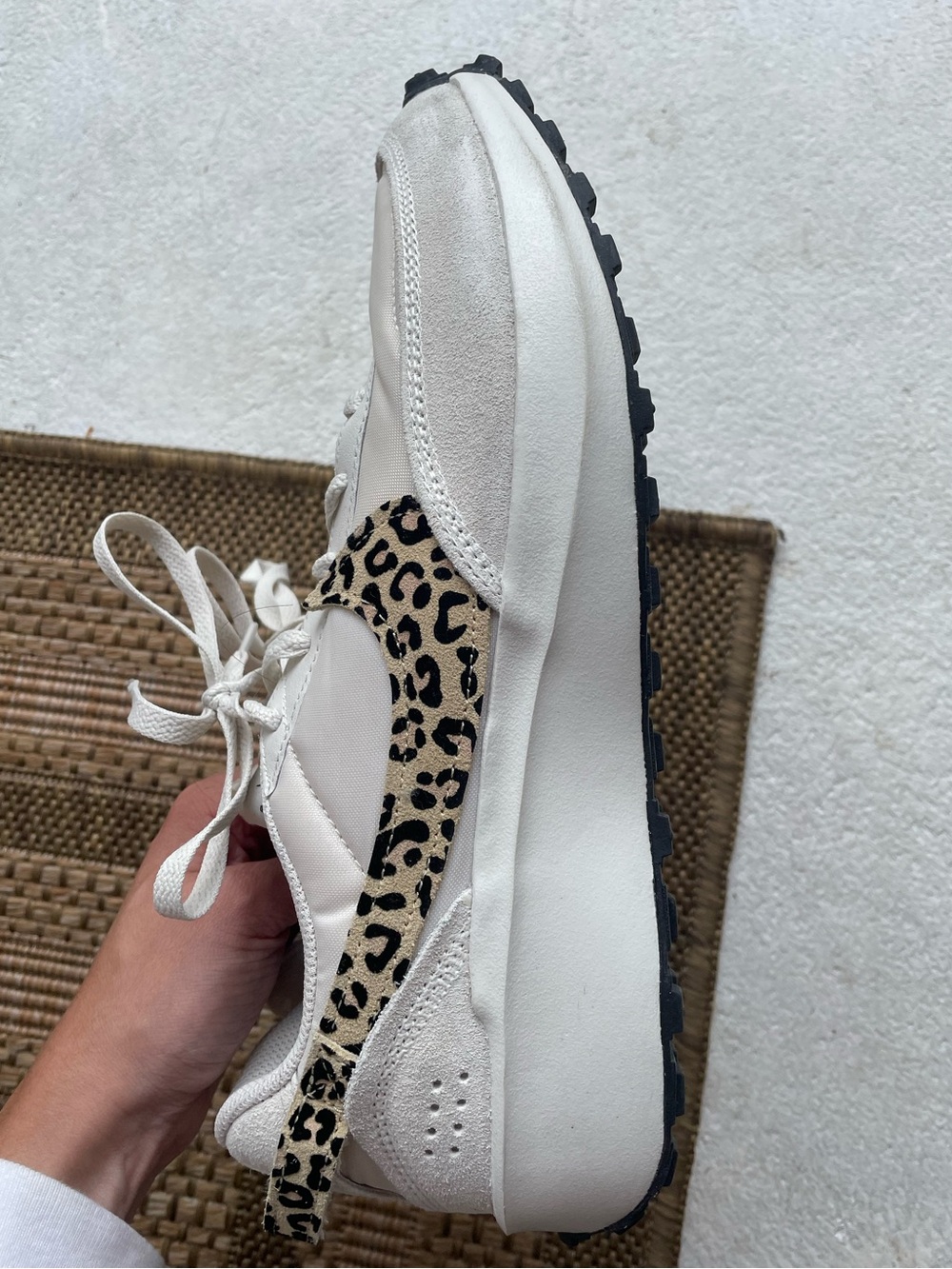 NIKE Cream Sneaker with Leopard Accent